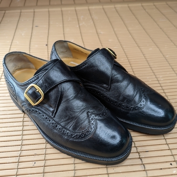 BALLY of Switzerland Vasano Fullerton Mens Single Monk Strap Wingtip Black leath - Picture 2 of 10